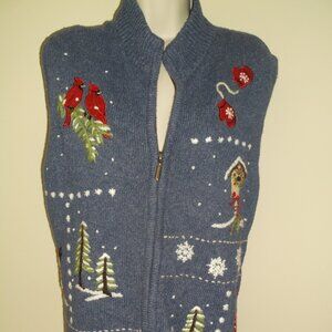 SOUTHERN LADY Red Birds embroidered Christmas / Winter Sweater Vest - Women's XL